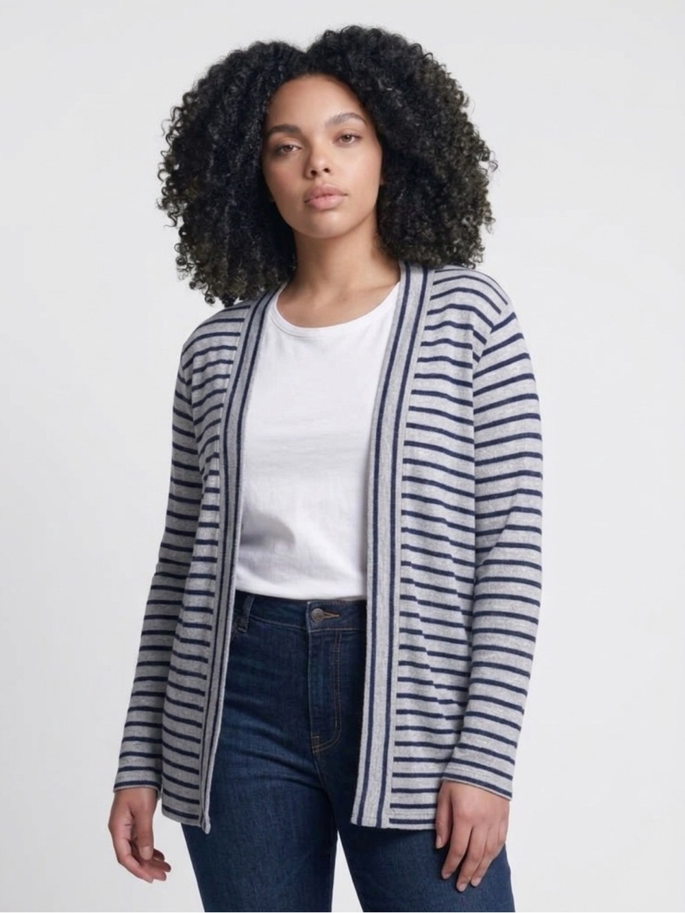 Mix by 41 Hawthorn Navy and Gray Striped Cardigan Sweater Size Large